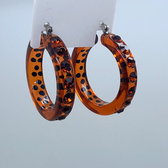 chunky style brown blakdot Acrylic 1.5 Hoop smoked topaz color Fashion Earrings - Picture 2 of 4